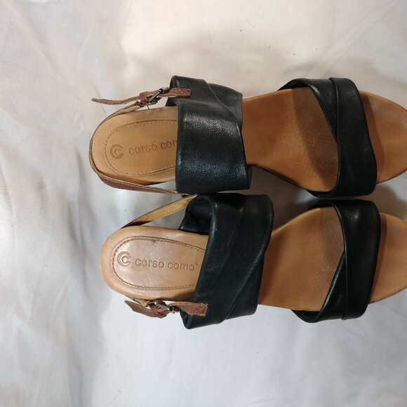 Corso Como Two-Tone Black and Brown Leather Cork Wedges 9.5 - Worn Once! - Picture 7 of 11